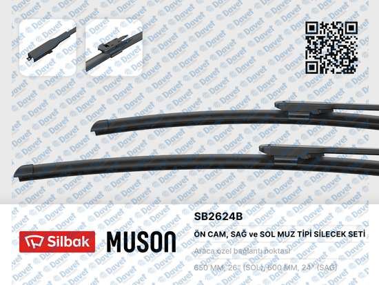 SILBAK SB2624B Silecek Supurgesi Tk 650/600mm (Muz Tipi) Mercedes Sprinter 02/05--> Crafter Volt 04/06-->
